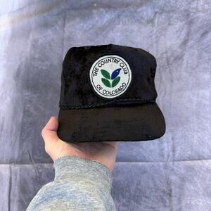 Vintage 70's The Country Club of Colorado Black Velour Golf Strapback Hat Cap